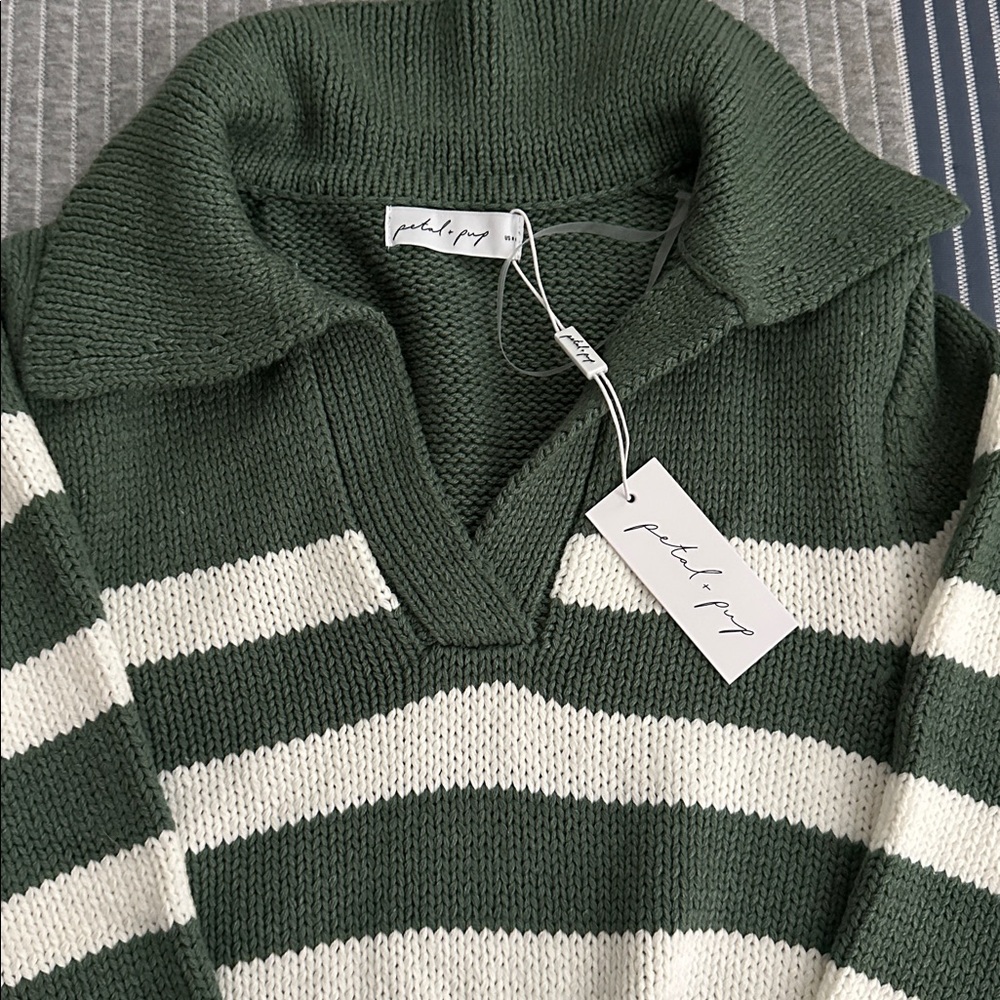 Shea Striped Green and White Women's Sweater - Picture 3 of 3